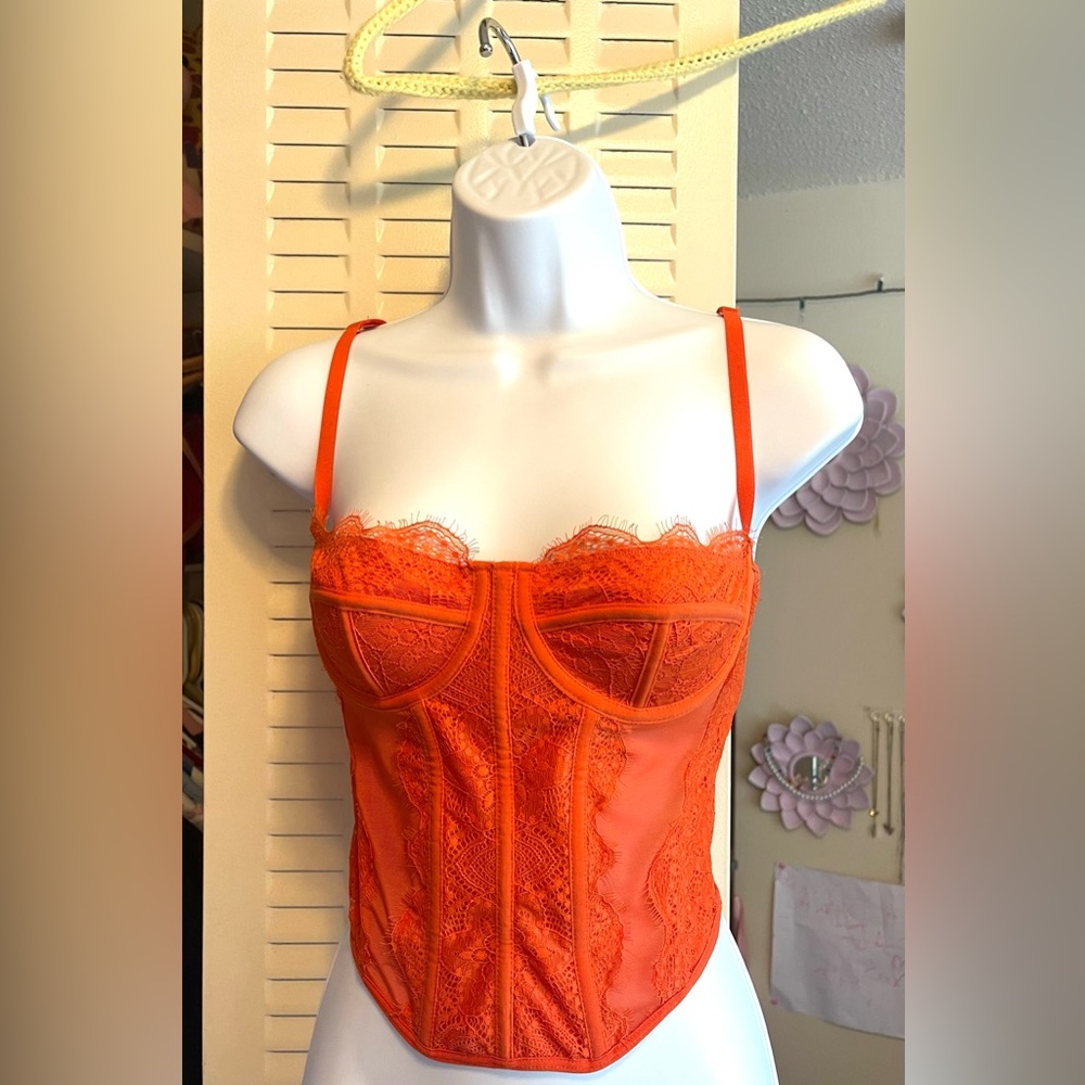 (SOLD) Orange Lace Bustier Top